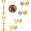 Silver Gold Cartilage Earring for Women Hypoallergenic Flat Back Earrings Threadless Helix Earring Tragus Studs 6mm Cartilage Jewelry Flatback