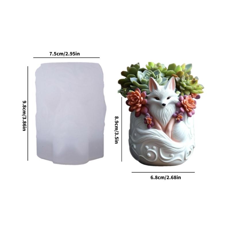 Flexible Reusable Flowerpot Mold with Detailed Foxes Design Silicone Texture for Resin Concrete Cement Crafting
