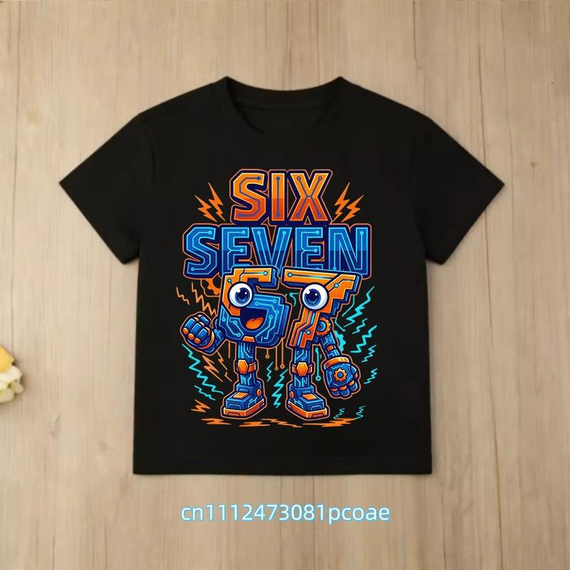 summer short sleeve, cartoon print 2026 personalized digital 67 T-shirt for boys and girls, family style, casual top