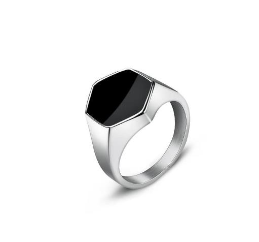 Hexagon Ring for Men Women Stainless Steel Simple Design Flat Top Classic Male Rings Fashion Jewelry Gift for Birthday Wedding