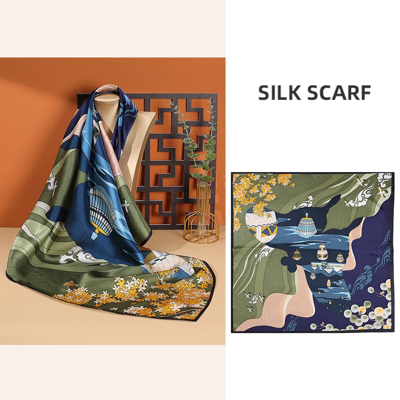 

90x90см 100% Шарф-шаль из шелка тутового шелкопря Женский винтажный роскошный аксессуар Весна Лето Легкий Защита от солнца Шейный платок Пояс Повязка 90*90cm