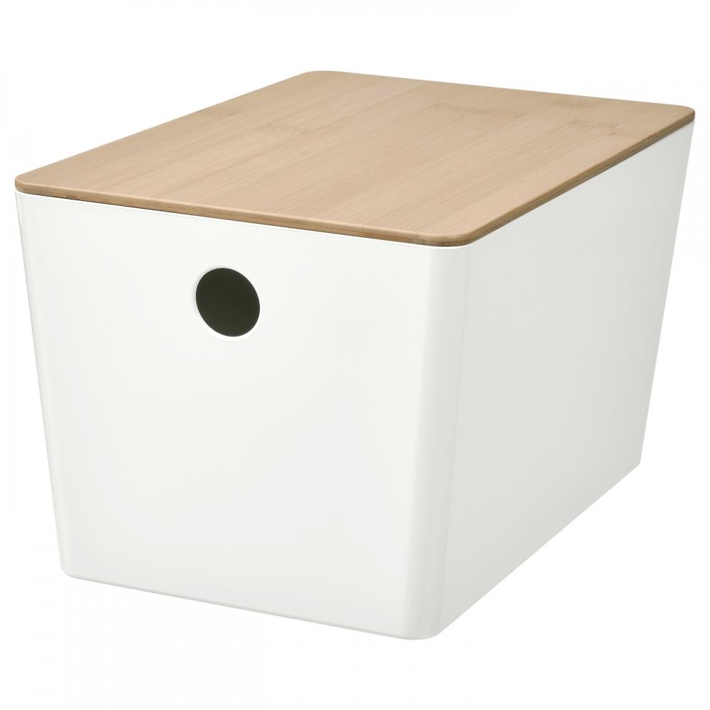 

IKEA KUGGIS Коробка для хранения печенья+крышка бамбук белый 18x26x15 см