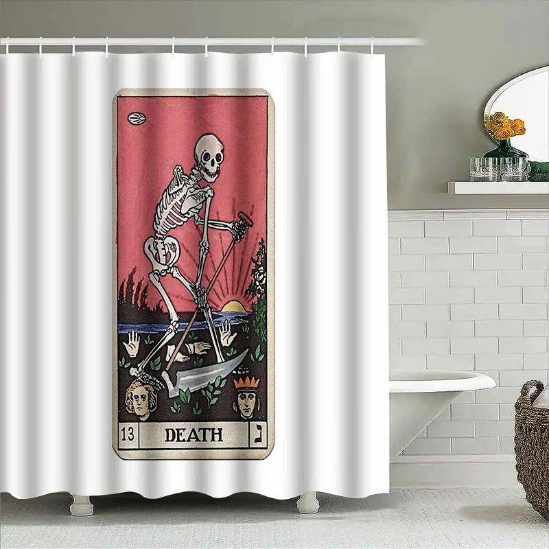 Gotisches Tods-Tarot Duschvorhang Dark Academia Wohnkultur Halloween Gruseliger Wandteppich Badezimmer-Set Vintage Ästhetik Raumteiler
