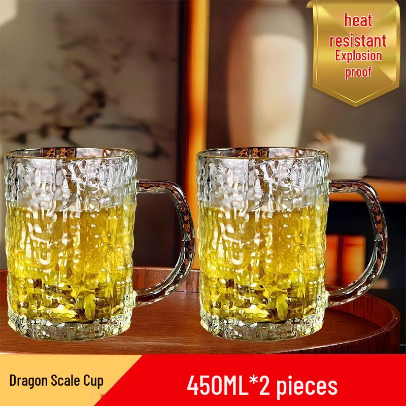 

HANDUNYOU Heat-Resistant Dragon Scale Glass Cups with Handles (Set of 2)