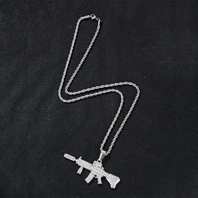 Luxury Men s Hip Hop M4 Rifle Pendant with Full Diamond Alloy
