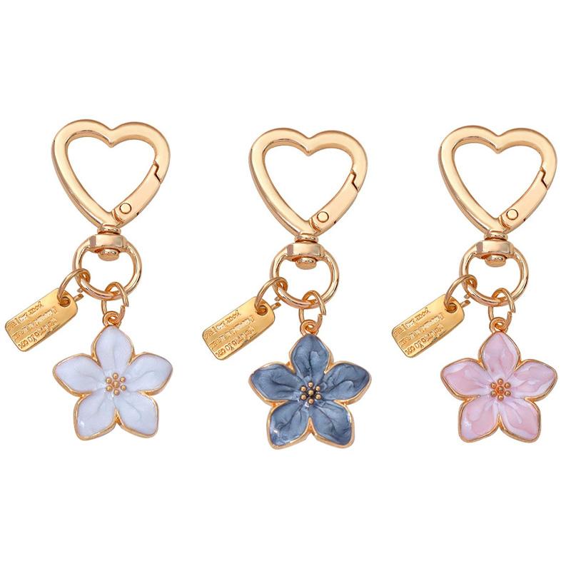 1PC Key Ring Friend Gifts Pendant Keychain Handbag Decor Heart-shaped Cute Metal Sakura Flower Cherry Blossom