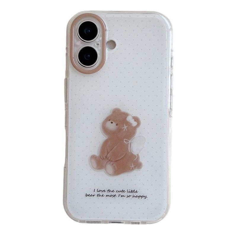 Minimalist Brown Polka Dot Little Bear Chain Phone Case for iPhone 17/16 Pro Max/15 Pro