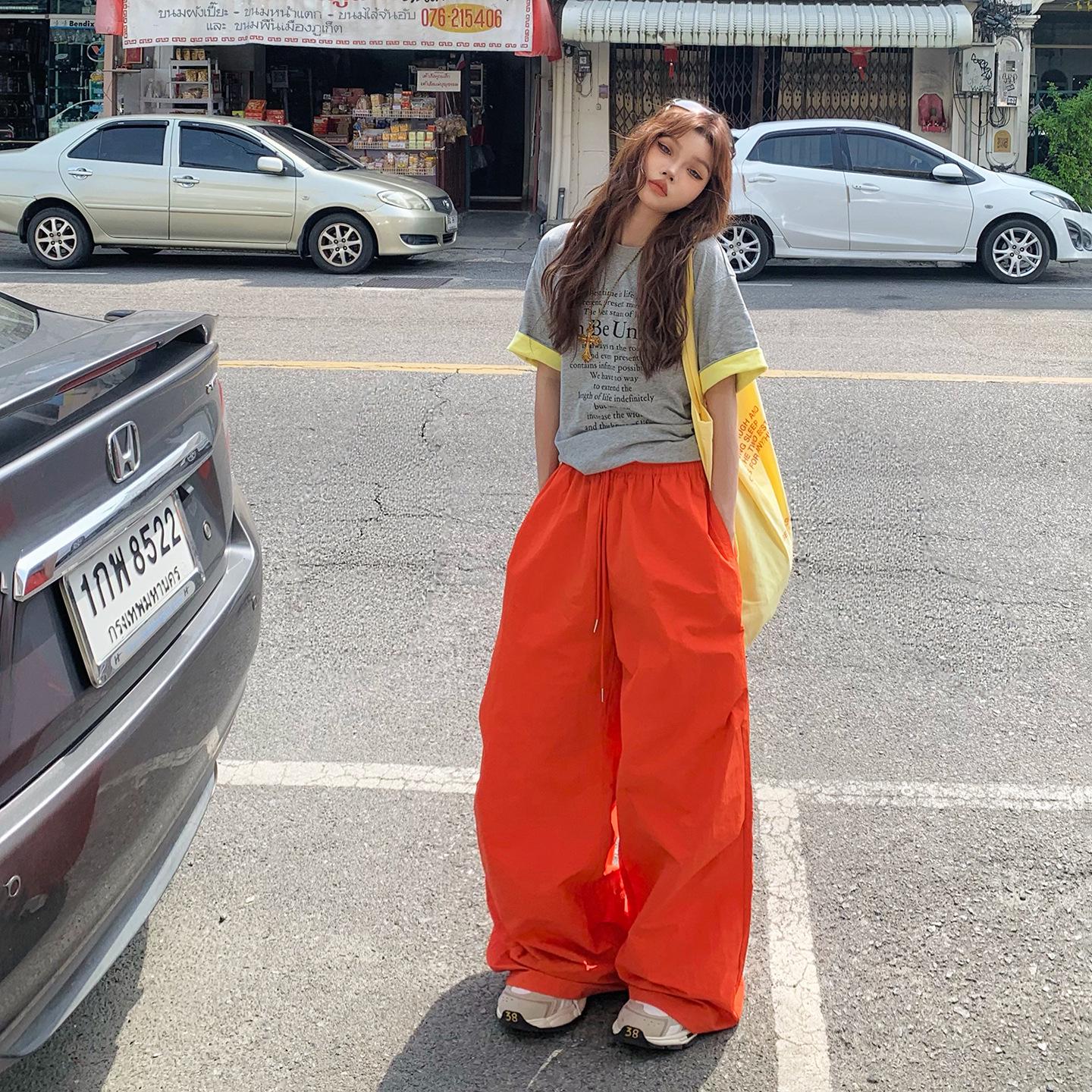 

Orange-Red Wide-Leg Elastic Waist High-Waisted Slimming Casual Pants for Women - Spring 2026 Arrival XL