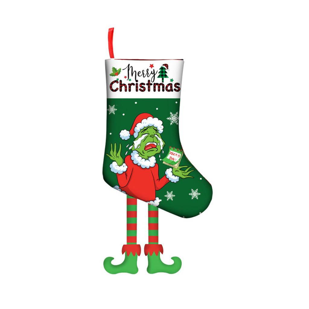 Christmas  Stockings Green Creative Printing Gift Bag Fireplace Pendant Decoration