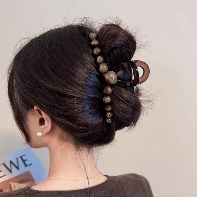 

1PC Advanced Brown Gradual Change Round Bead Disc Hair Grab Clip Hair Accessories
