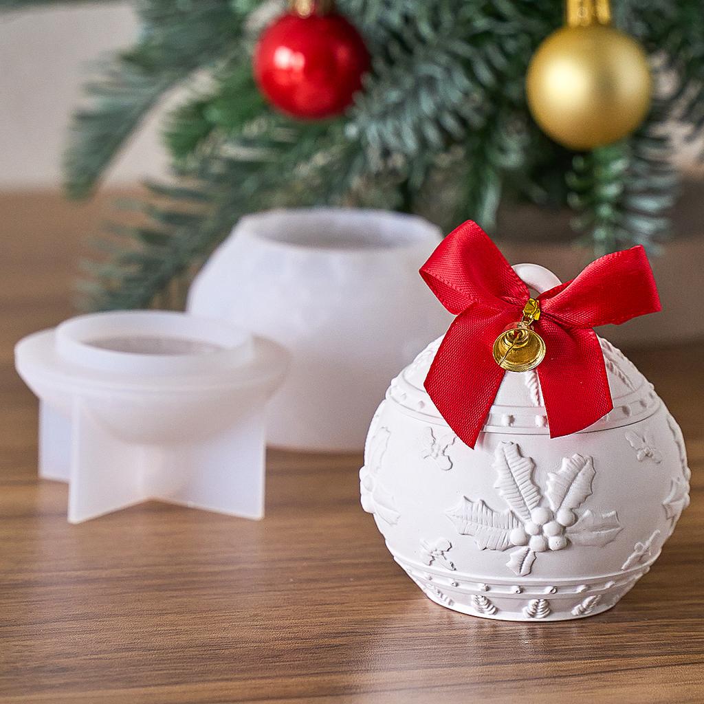 Jul Lättnad Snö Bär Ljusburk Silikonform DIY Rund Boll Förvaringslåda Formar Gips Harts Tillverkningskit Jul Hantverk Dekoration