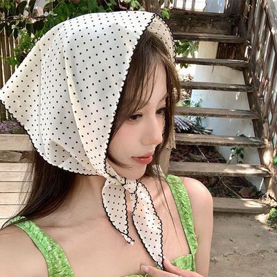 Korean Sweet Neckerchief Polka Dot Headband Turban Fashion  Fresh Small Scarf Thin Striped Triangular Hair Band Girls Headscarf