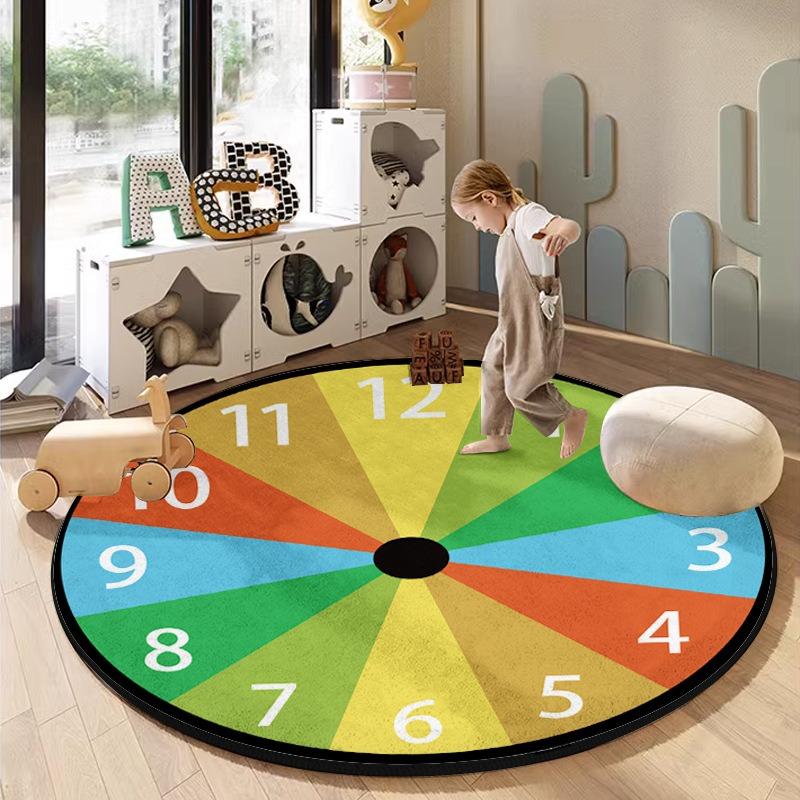 Covor rotund drăguț antiderapant rezistent la pete covoraș de joacă pentru copii pentru camera copiilor noptieră decor podea pepinieră cu imprimeu de desene animate