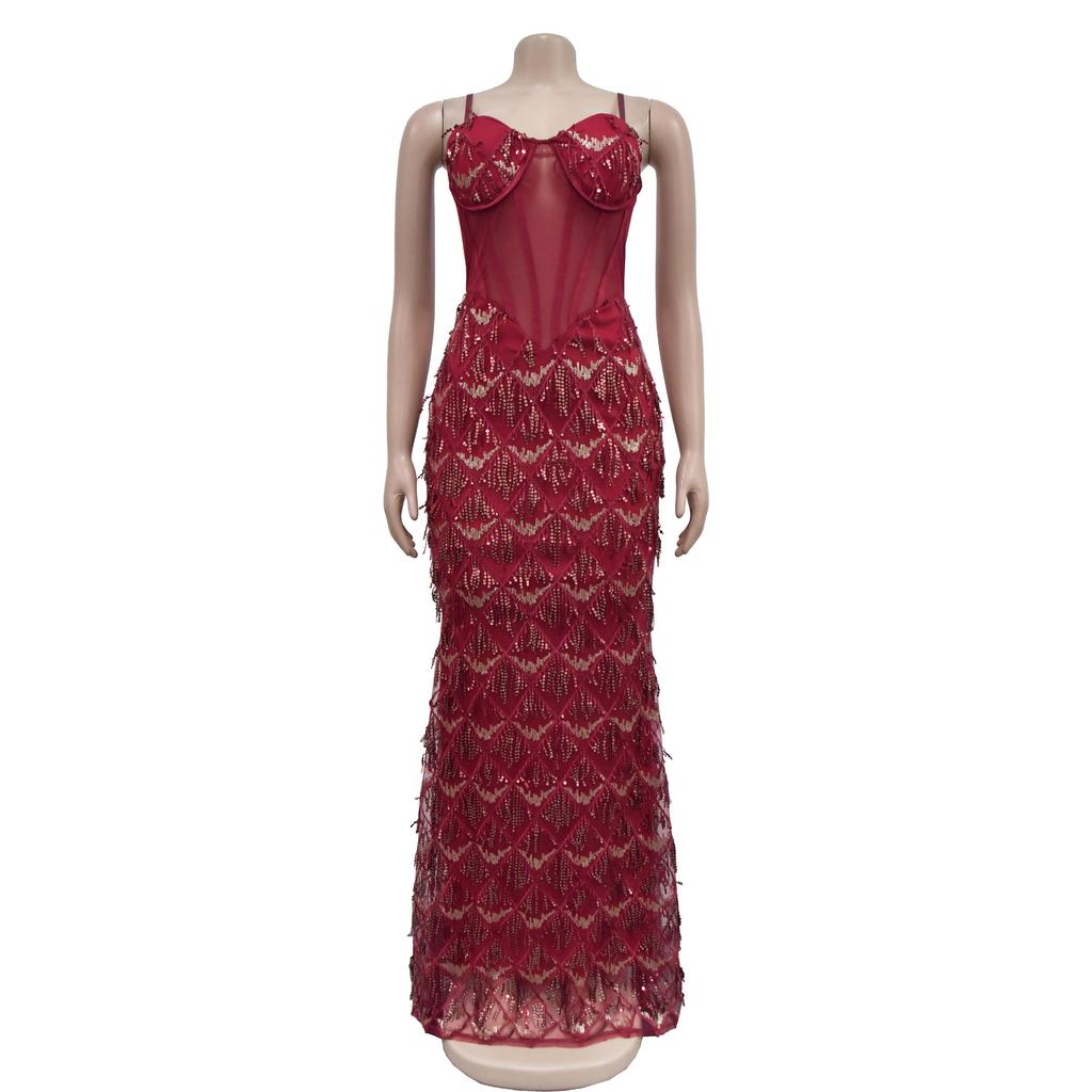 Evening Gown Fashion Party Gowns Women's Solid Sequins Sexy Halter Long Dress