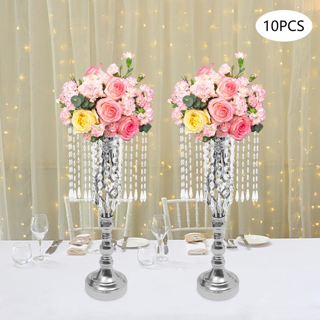 Bymaocar 10 Pcs Silver Crystal Flower Stands,Tabletop Metal Flower Vase for Gift,Wedding,Event,Reception,Birthday,Home DIY Decor