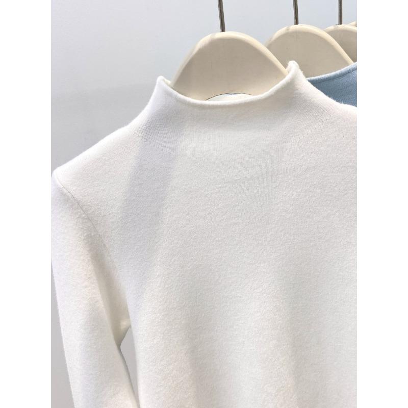 Autumn and winter warm integrated fleece bottoming shirt women's thickened small stand-up collar inner top simple and versatile knitted sweater
