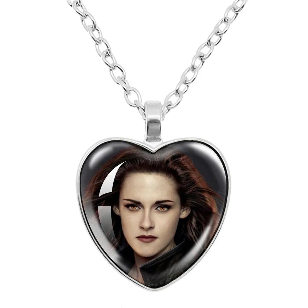 Twilight Movie Necklace Vampire Bella Edward Jacob Renesmee Character Glass Heart Pendant Necklace Men Women Jewelry Gift