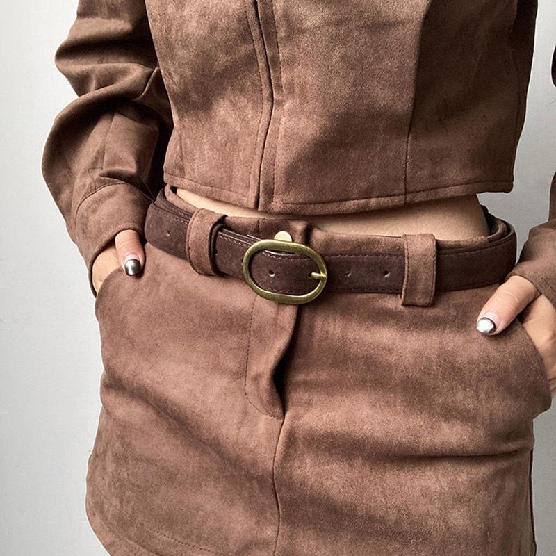 

Frosted Velvet Women s Retro Design Jeans with Leather Belt - Versatile American-Style Outfit 105 cm