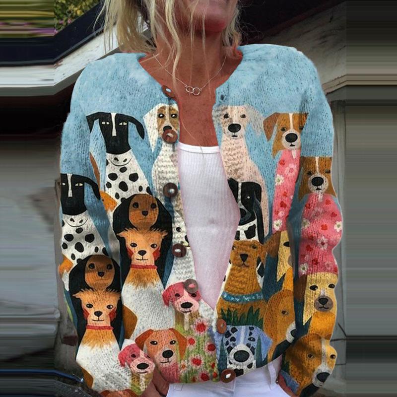 2026 foreign trade new 3D digital printing cardigan knitted jacket women's clothing early spring and autumn factory wholesale