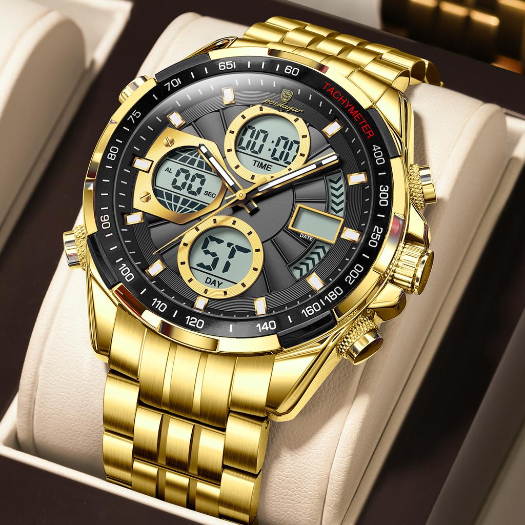 E108 Luxury Stainless Steel Multifunction Men Quartz Watch Alarm Calendar 30M Waterproof Luminous Watch for Men