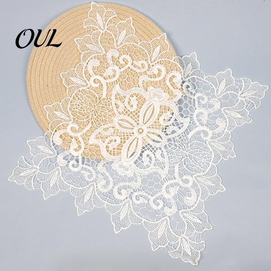 Washable Fabric Doilies for Vases White Lace Doily, Elegant Retro Placemat, Embroidered Table Breathable Polyester Mats Mat, Rectangular Round