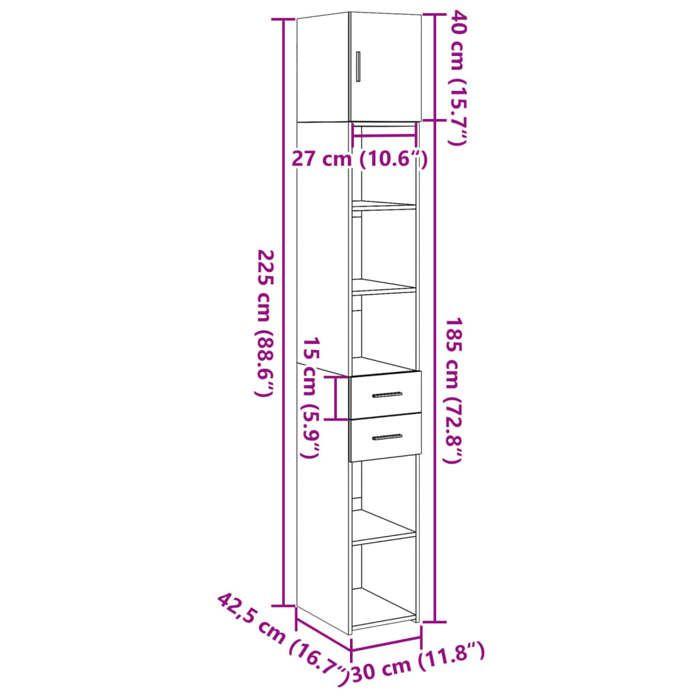 VidaXL Armoire de rangement mince chêne fumé 30x42,5x225 cm, armoire de rangement de salle de bain, unité de rangement de 3281270