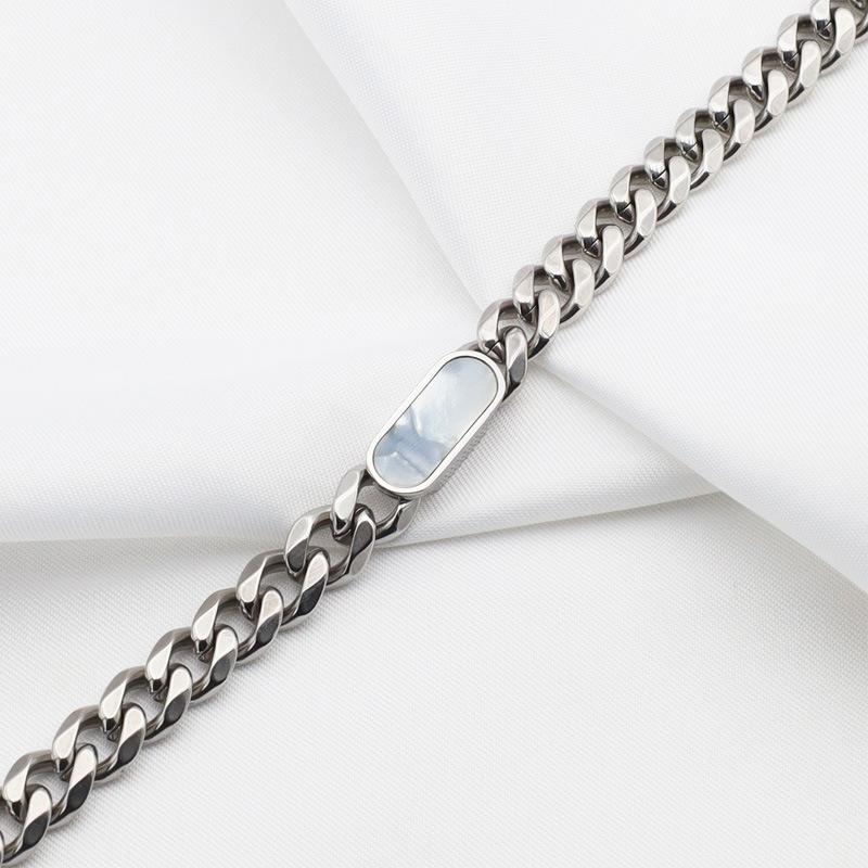 

Titanium Steel Bracelet Women S Rectangular Shell Six-Sided Grinding Chain Cuban Chain Necklace Jewelry Set Bracelet Wind