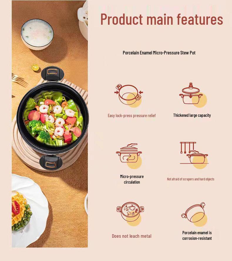 Olla a Presión y Wok de Esmalte Antiadherente de 8L - Olla para Estofado Multifuncional de Gran Capacidad