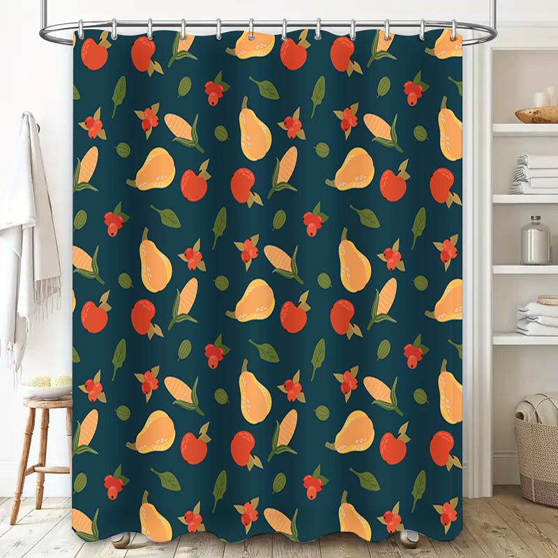 Fruit Shower Curtain Blue Green Red Yellow Orange Pears Apples Corn Design Waterproof Bathroom Decor Shower Panel Print Bathroom