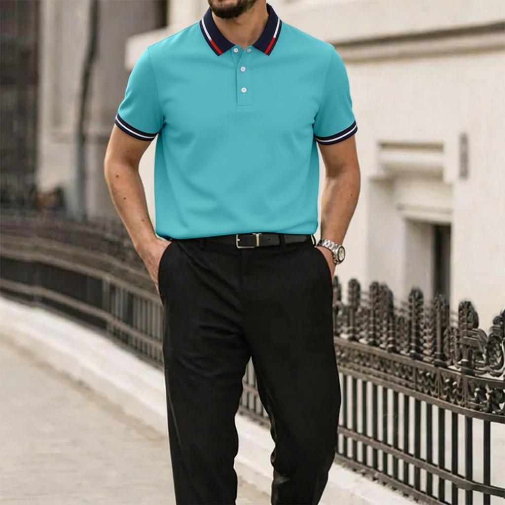 Men's Summer Casual Polo Shirt Short Sleeve Breathable Lightweight Soft Fabric Classic Fit Collared Button Placket