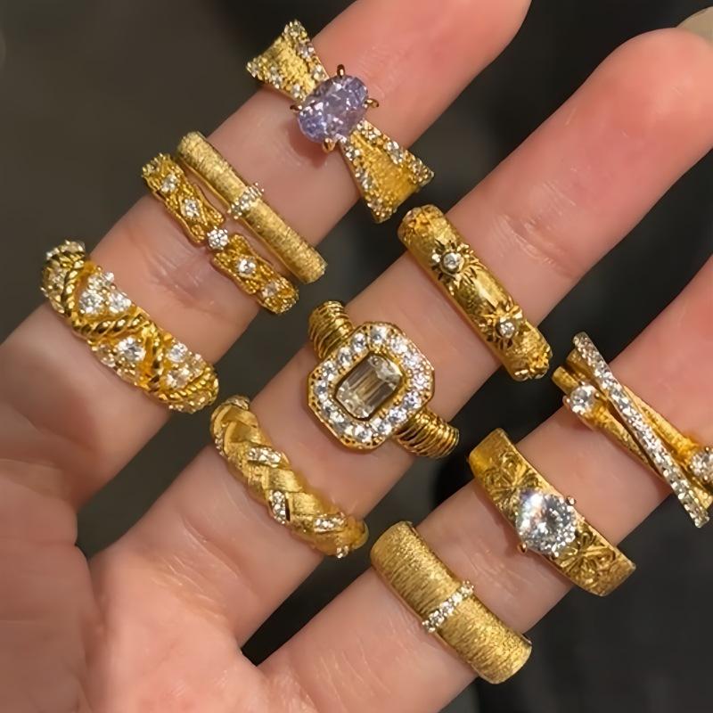 Li Luo Vintage Gold Gebürsteter 925 Sterling Silber Verstellbarer Damenring