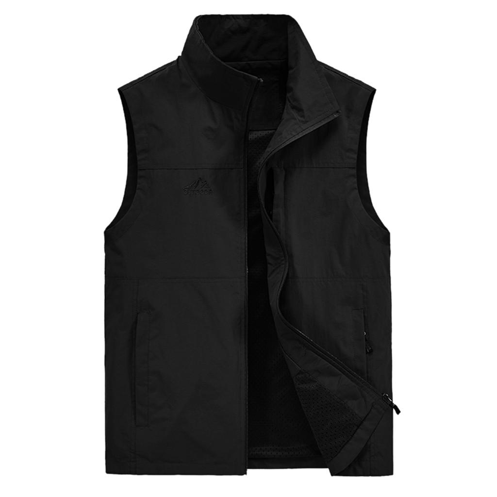 Fashion Men Casual Solid Outdoor Quick-drying Vest Jacket Tops Blouse