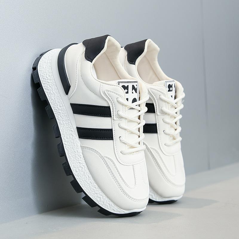 Women's Plus Size Sports Shoes Leisure Thick Sole Front Lace Up PU Round Toe Sneaker Shoes 37-44