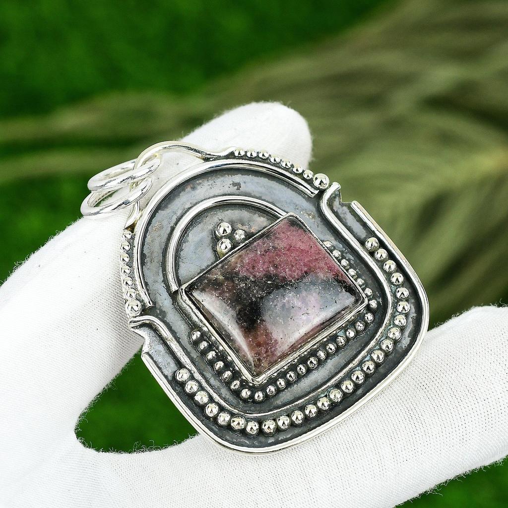 Sisters Day Deal Radiant Natural Rhodonite Daughter Boho Pendant Sterling Silver