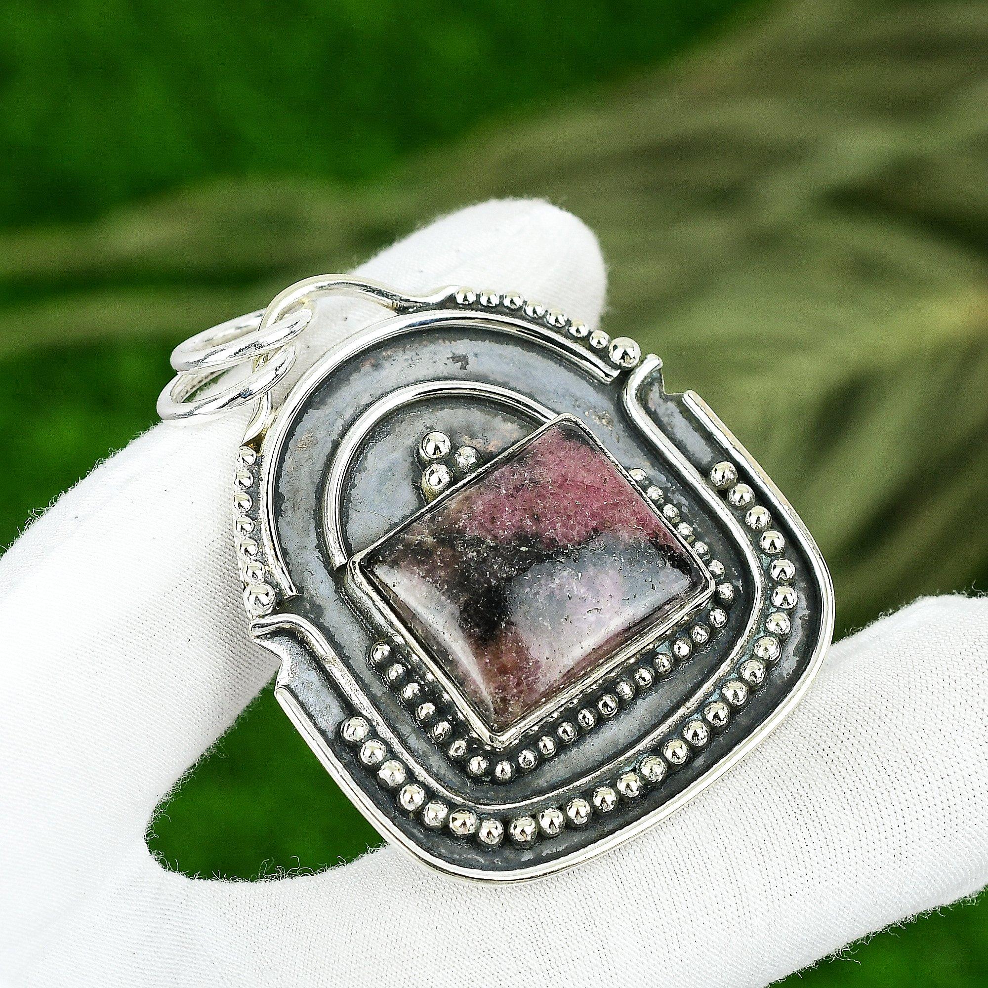 

Sisters Day Deal Radiant Natural Rhodonite Daughter Boho Pendant Sterling Silver