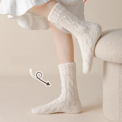 Thickened Winter Coral Velvet Socks Warm Soft Cotton Socks Fluffy Solid Color Floor Socks Sleep Socks