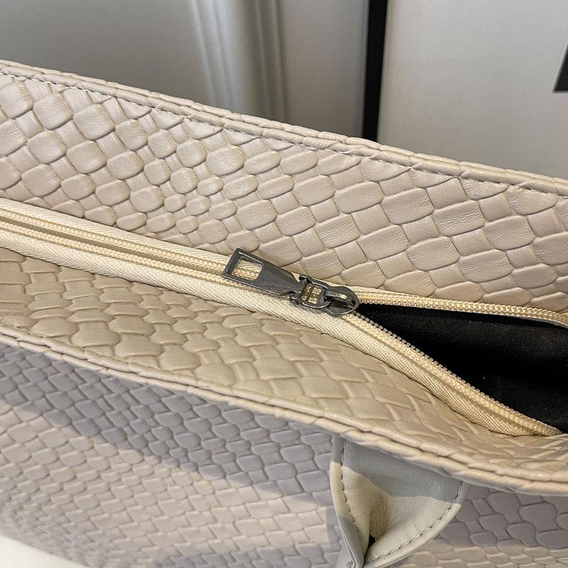 Women's Woven Pattern Tote Bag Elegant PU Leather Handbag Vintage Large Capacity Fashion Trending Japon Style Shoulder Bags