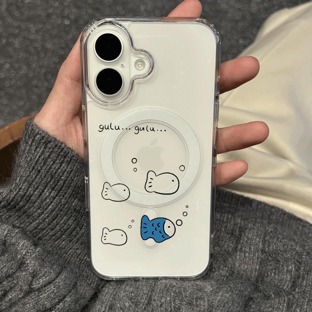 

Fun Little Fish Magnetic Acrylic Case for Apple 15 Pro Max - Transparent with AI Button Compatibility Apple 13