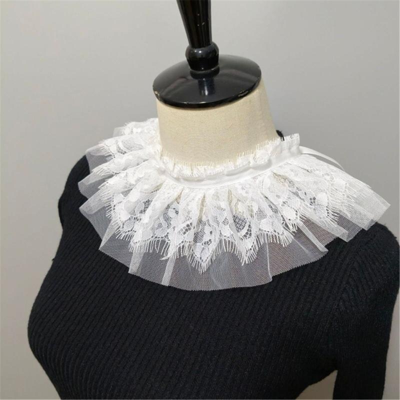 Vintage Victorian Layered Lace Trim Detachable Collar Costume Accessory For Themed Event Halloween Cosplay Parties