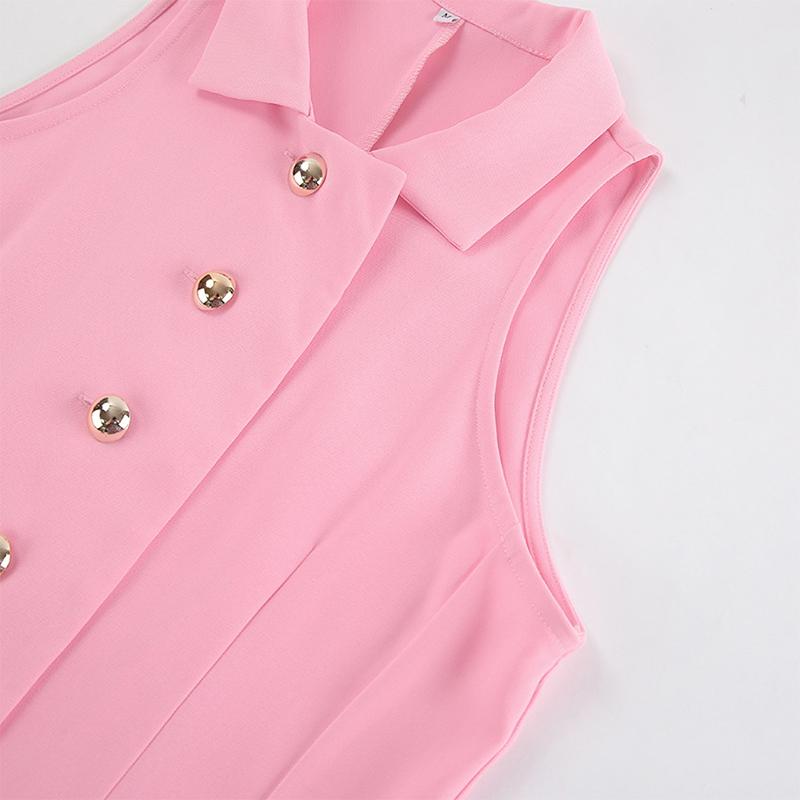 Damen Elegant Einreihiges Kleid Damen Slim Einfarbig Ärmellos Umlegekragen Mini Kleider Weiblich Sommer Mode Damenkleid