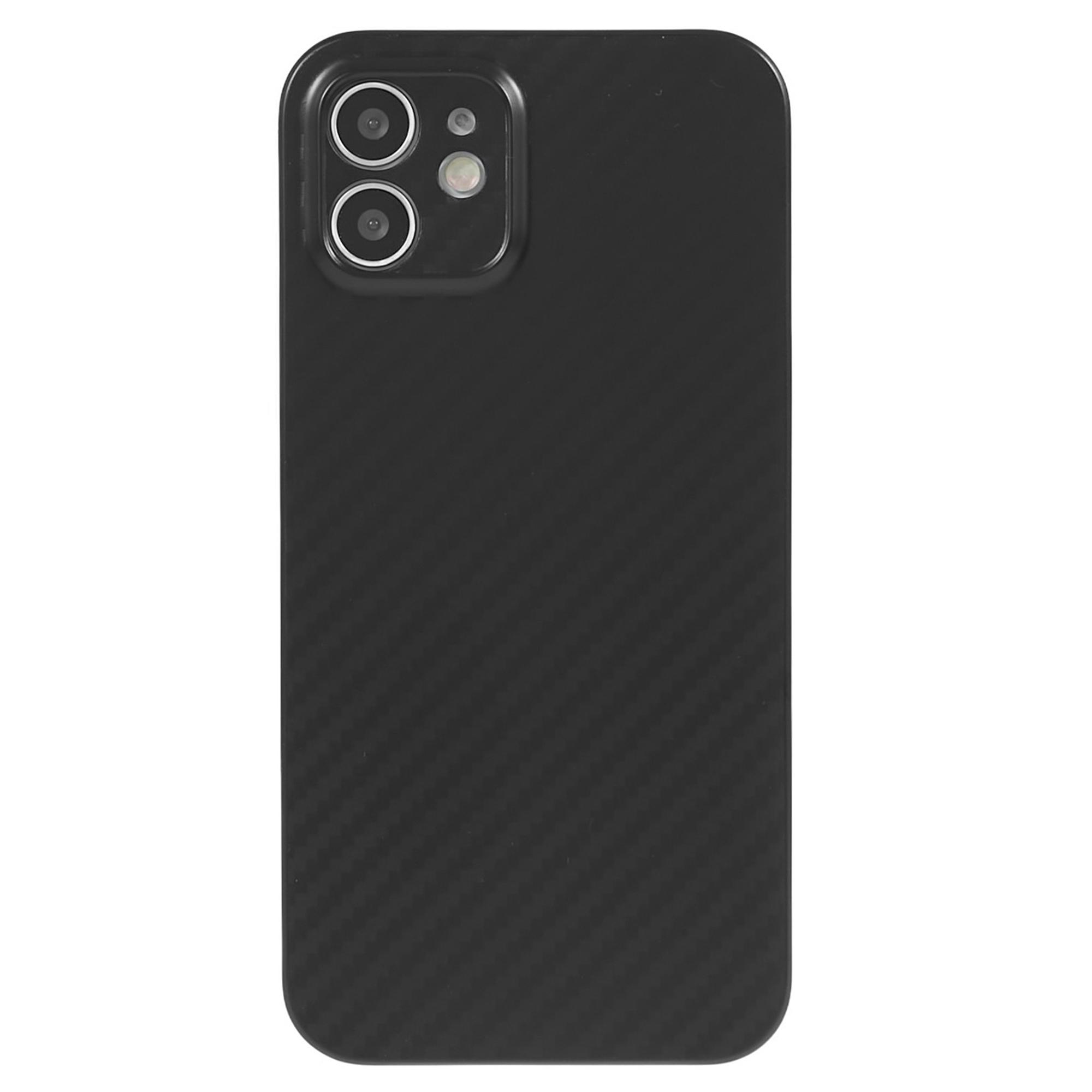 

For iPhone 12 6.1 inch Super Thin Phone Case Carbon Fiber Texture PC Back Cover (Precise Lens Cutout) Black