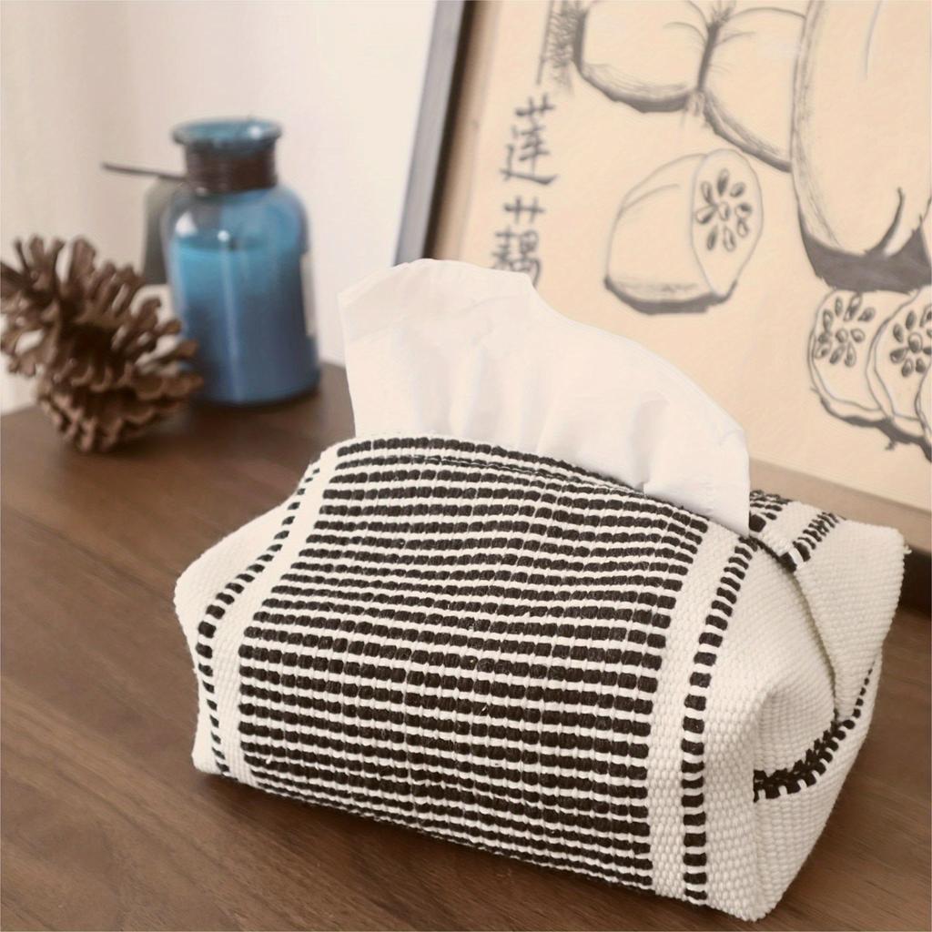 1pc Fashion Farmhouse Style Tissue Box Cover | Woven Style Tissue Box For Living Room, Dining Table, And Car - Modern Art Style