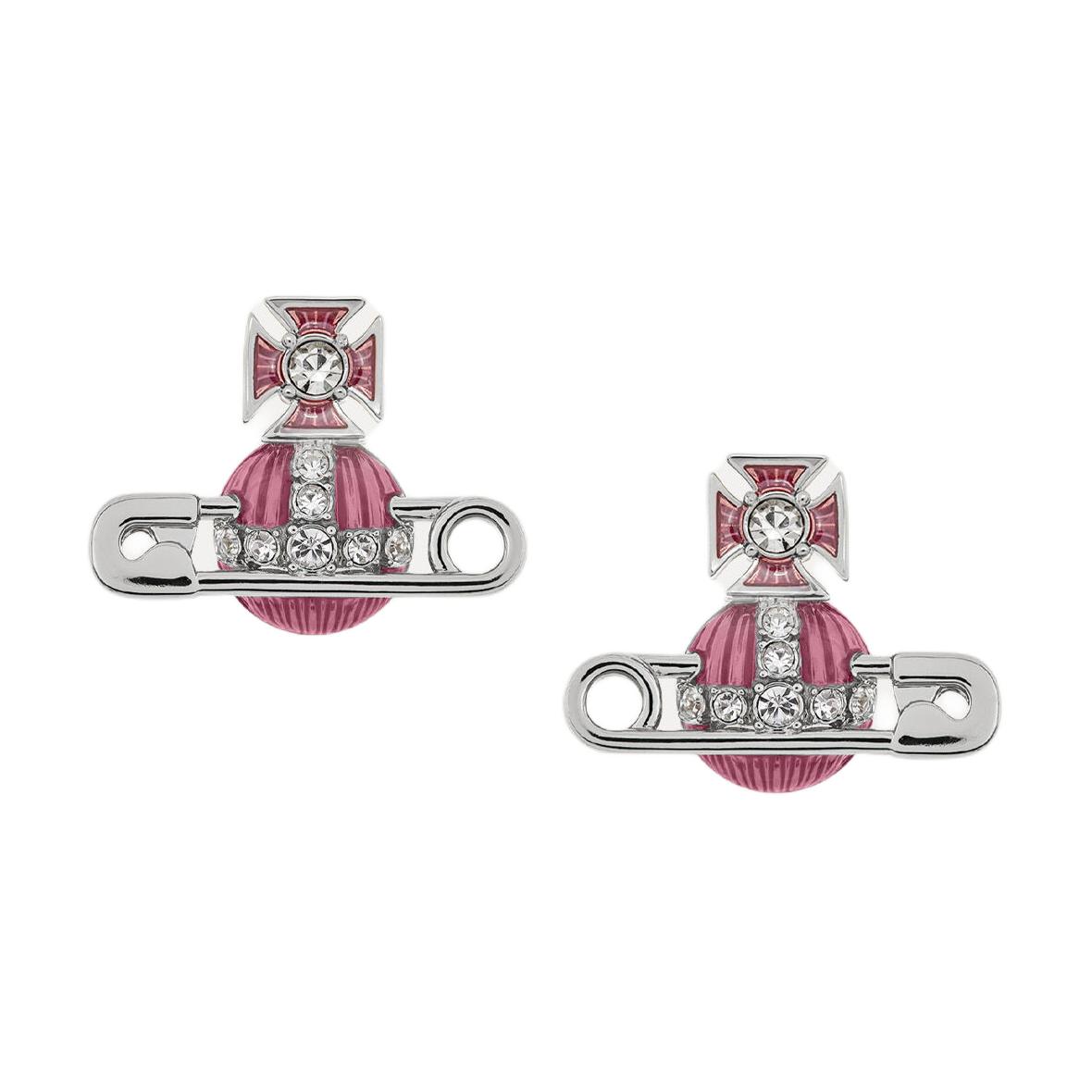 

Vivienne Westwood Kitty Saturn Safety Pin Enamel Earrings Women earrings Silver Vintage-Pink 6201033P-02P639 Basic Packaging-Dust Bag+Box