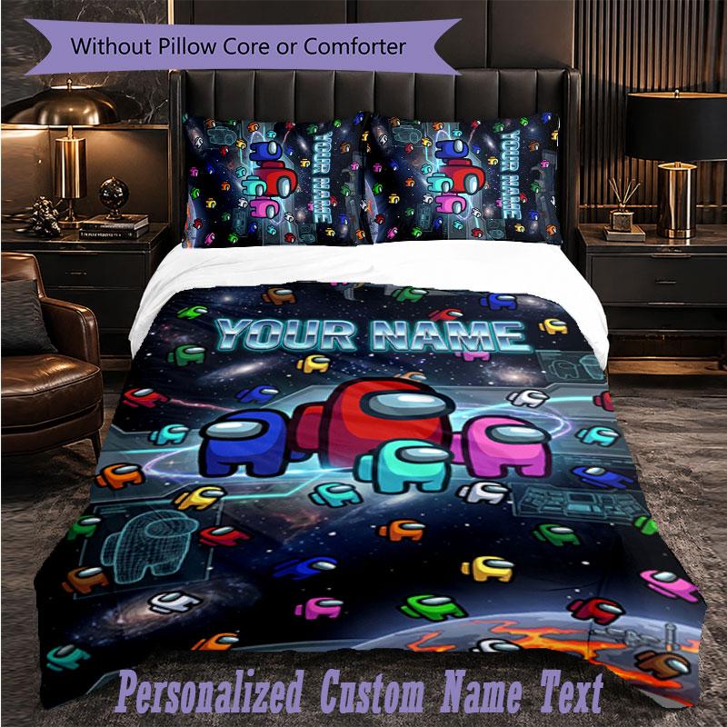 Personalized 3Pcs Bedding SetAmong Us Custom Text Duvet Cover Pillowcase Set Bedroom Gift
