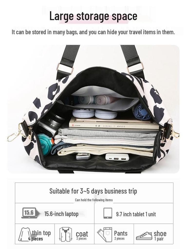 Lightweight Large Capacity Cow Print Travel Duffle Bag for Short Business Trips and Gym Use