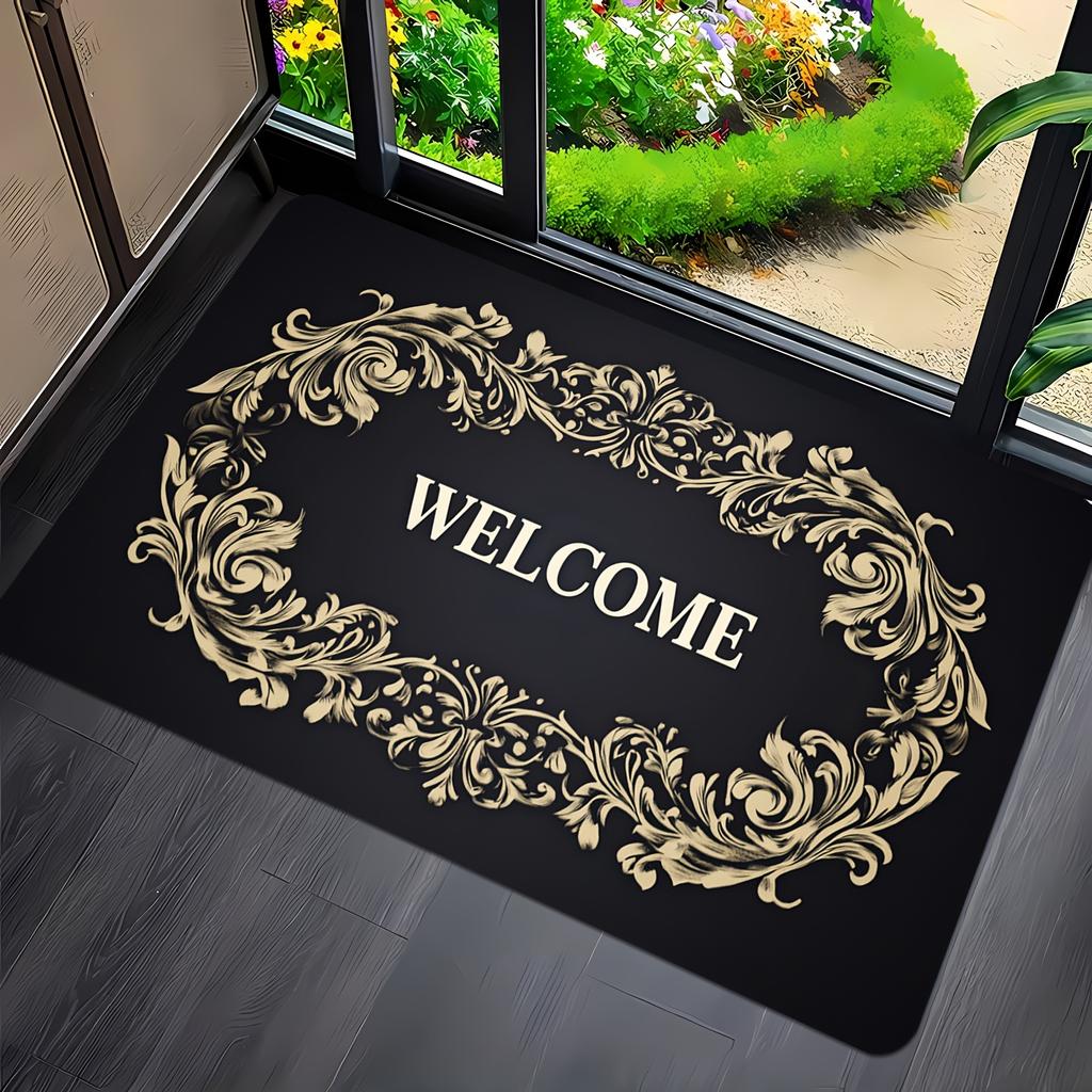 Vintage Welcome Floral Decorative Doormat Entryway Living Room Bedroom Floor Mat Home Decor Multi Color Baroque Stylish Design