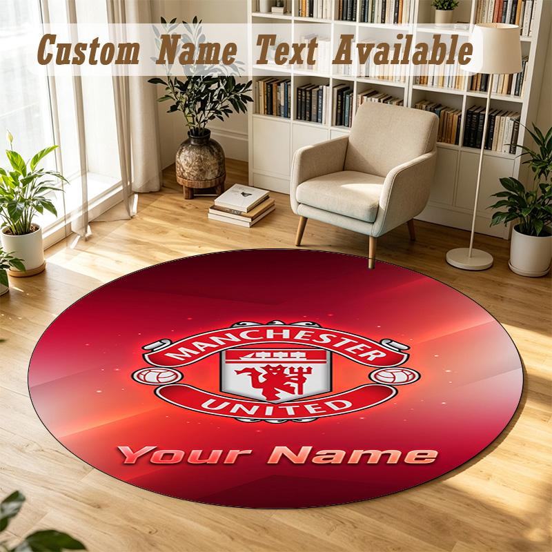 Round Rug Custom NameManchester United Pattern Non Slip Carpet Home Floor Decor