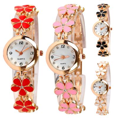 Fashion Women Rhinestone Flower Round Dial Analog Quartz Bracelet Watch Gift