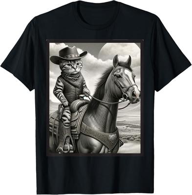 Kat Cowboy Sjove Katte Killing Rider på Hest Cowboyhat T-shirt