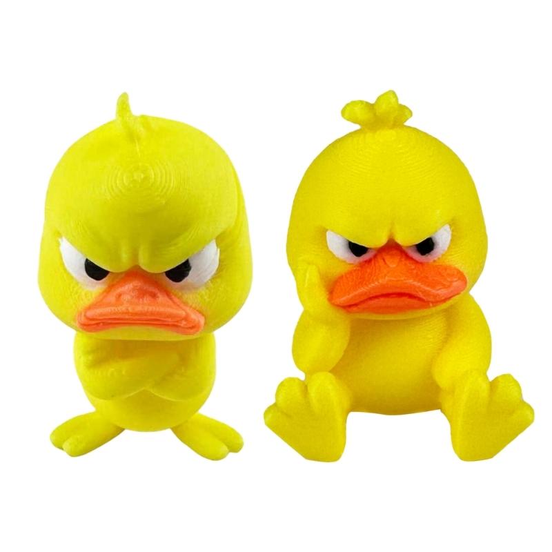 2pcs 3D Printed Angry Duck Figurine Home Decoration Gift For Kids Cartoon Yellow Duck Desktop Shelf Ornament